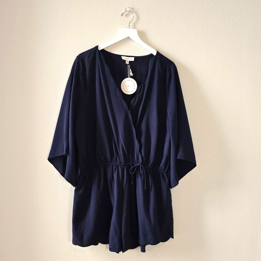 UMGEE Navy Short Sleeve Cinched Waist Romper Soft Draped Fit 2X